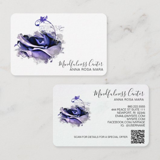*~* ROOS QR Meditation Reiki Yoga Floral Flower Visitekaartje (Voorkant / Achterkant)