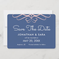 Roos Quartz op Denim Blue, Elegant Save the Date