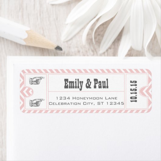 ROOS QUARTZ PINK Weddenschap Save the Date TICKET Etiket (Insitu)