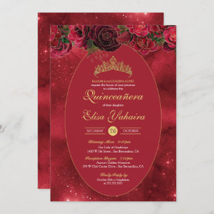 Roos Red Gold Luxury Butterfly Quinceanera Kaart