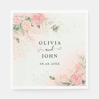 Roos Romantische Waterverf Wedding Pink Floral Servet