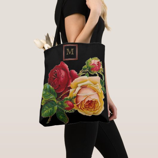 Roos Rood en Cream met monogram Tote Bag (Dichtbij)