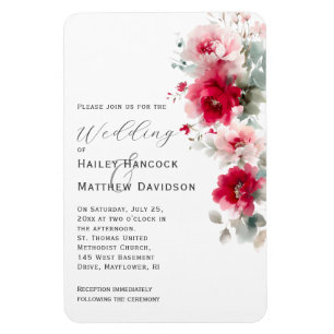 Roos Rood en Roze Bloemen Huwelijksuitnodiging Magneet