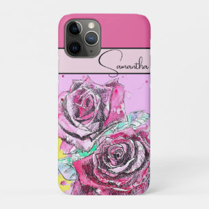 Roos Rood roze Waterverf Rozen Bloemen Telefoon iPhone 11 Pro Hoesje