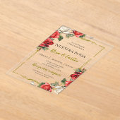 Roos Roos Spaans Huwelijk Acryl Uitnodigingen (Laagn)