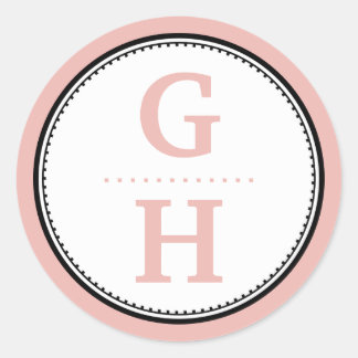 Roos roze 2 initiaal letter monogram geschenk labe ronde sticker