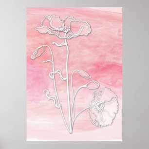 Roos Roze Abstracte Waterverf en Poppies Poster