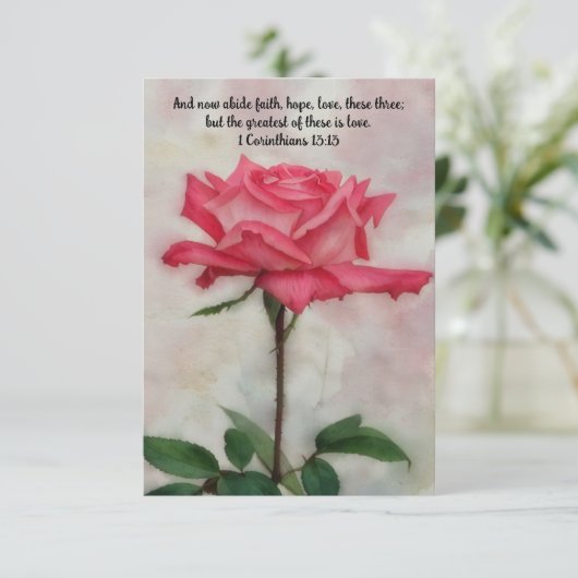 Roos Roze Bloem Geloof Bijbelvers Notitie Kaart (Staand voorkant)