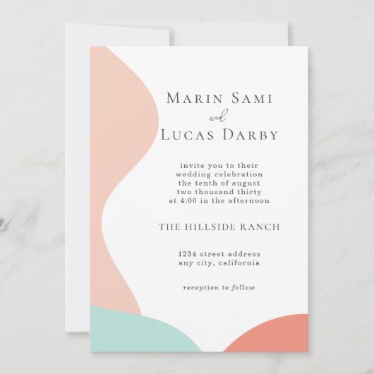 Roos Roze cyaan Abstract hedendaags huwelijk Kaart (Voorkant)