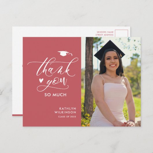 Roos Roze Elegant Script Afstuderen Hartelijk dank Briefkaart (Voorkant / Achterkant)