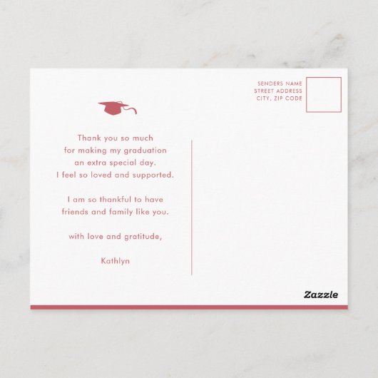 Roos Roze Elegant Script Afstuderen Hartelijk dank Briefkaart (Achterkant)