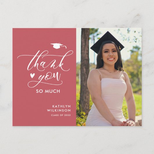 Roos Roze Elegant Script Afstuderen Hartelijk dank Briefkaart (Voorkant)