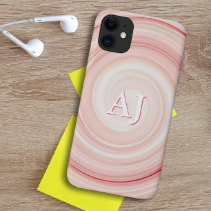 Roos Roze en Coral Spiral Modern Initiaal Monogram iPhone 11 Hoesje