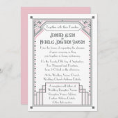 Roos Roze en Gatsby Art Deco Wedding Kaart (Voorkant / Achterkant)