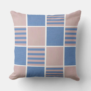 Roos Roze en Serenity Baby Blue Squares Buitenkussen