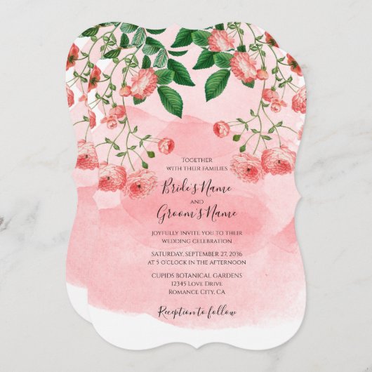 Roos Roze Floral Botanische bruiloft Kaart (Voorkant / Achterkant)