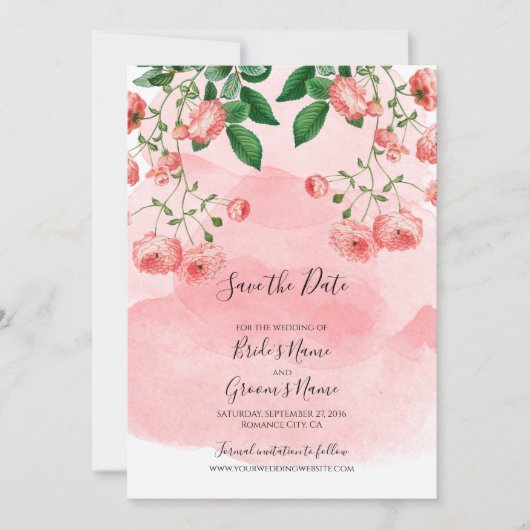Roos Roze Floral Botanische bruiloft Save The Date (Voorkant)