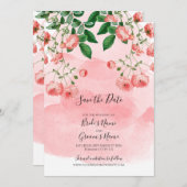 Roos Roze Floral Botanische bruiloft Save The Date (Voorkant / Achterkant)