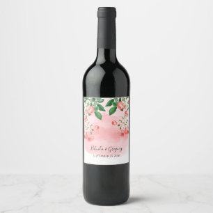 Roos Roze Floral Botanische bruiloft Wijn Etiket