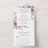 Roos Roze Floral Weddenschap Eucalyptus All In One Uitnodiging (Binnen)