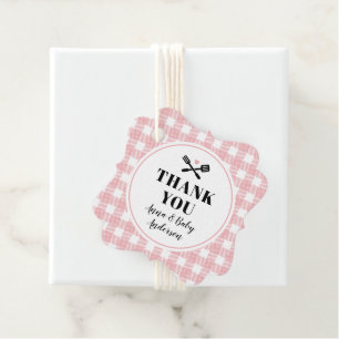 Roos Roze Gingham Pset Baby Q Shower Hartelijk dan Bedankjes Labels