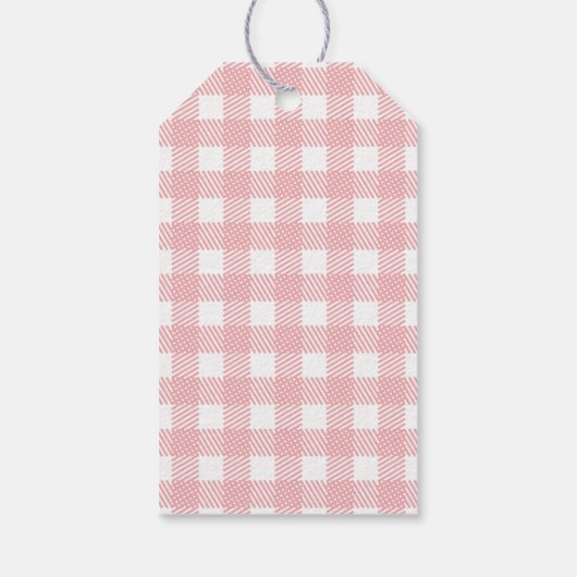 Roos Roze Gingham Pset Baby Q Shower Hartelijk dan Cadeaulabel (Achterkant)