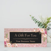 Roos Roze Glitter Floral Gift Certificate Kaart (Staand voorkant)