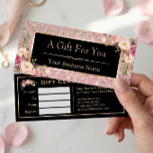 Roos Roze Glitter Floral Gift Certificate Kaart
