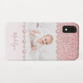 Roos Roze Glitter Rhinestone Naam Foto Case-Mate iPhone Case (Achterkant (horizontaal))