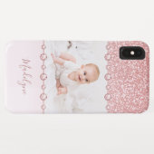 Roos Roze Glitter Rhinestone Naam Foto Case-Mate iPhone Case (Achterkant (horizontaal))
