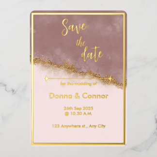 Roos Roze & Goud Save the Date Wedding Invitation Folie Uitnodiging