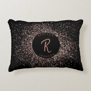Roos roze goud & zwart glitter Lijst monogram Accent Kussen