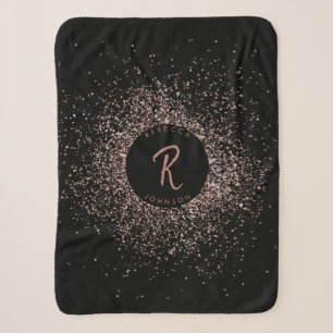 Roos roze goud & zwart glitter Lijst monogram Sherpa Deken