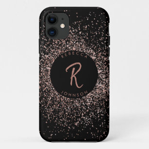 Roos roze goud & zwart monogram iPhone 11 hoesje