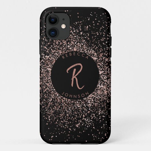 Roos roze goud & zwart monogram Case-Mate iPhone case (Achterkant)