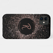 Roos roze goud & zwart monogram Case-Mate iPhone case (Achterkant (horizontaal))