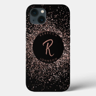 Roos roze goud & zwart monogram iPhone 13 hoesje