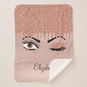 Roos roze goudas Drijvende glitter Sherpa Deken