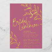 Roos roze gouden tak van bladeren bruids Luncheon Folie Uitnodiging (Voorkant)