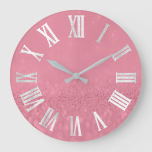 Roos Roze grijze zilver Glitter Metal Roman Aantal Grote Klok
