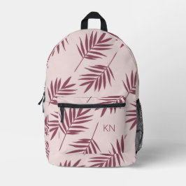  Roos Roze Leave Pattern Monogram Initialen Bedrukte Rugzak