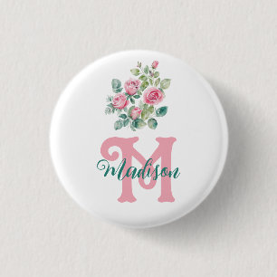 Roos Roze monogram Ronde Button 3,2 Cm