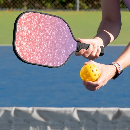 Roos roze paarse lavendel faux schittert glitters pickleball paddle (Insitu)
