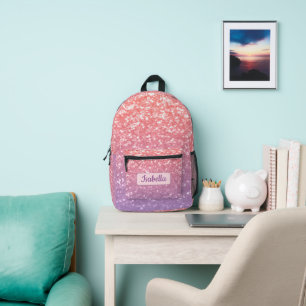 Roos roze paarse lavendel sparkles Custom Name Bedrukte Rugzak