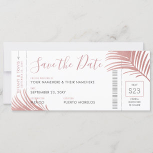 Roos Roze Palm Leaf Boarding Pass Opslaan Datum Ka Aankondiging