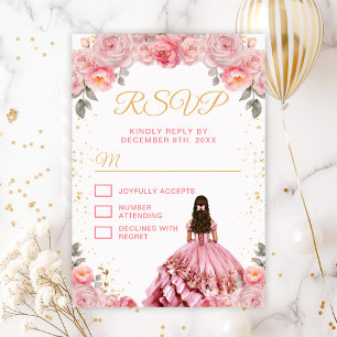 Roos Roze Princess Floral Quinceañera RSVP Kaartje