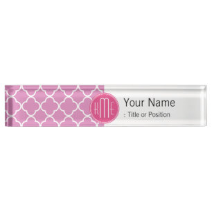 Roos Roze Quatrefoil met aangepast Monogram Naambordje