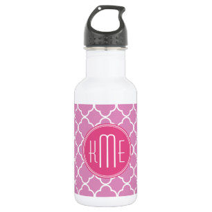 Roos Roze Quatrefoil met aangepast Monogram Waterfles