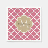 Roos Roze Quatrefoil Patroon met Groot Tan Monogra Servetten (Voorkant)