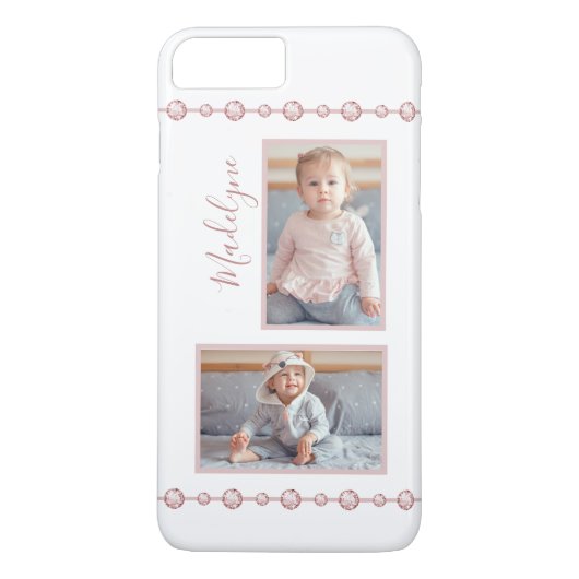 Roos Roze Rhinestone Naam Foto Case-Mate iPhone Case (Achterkant)